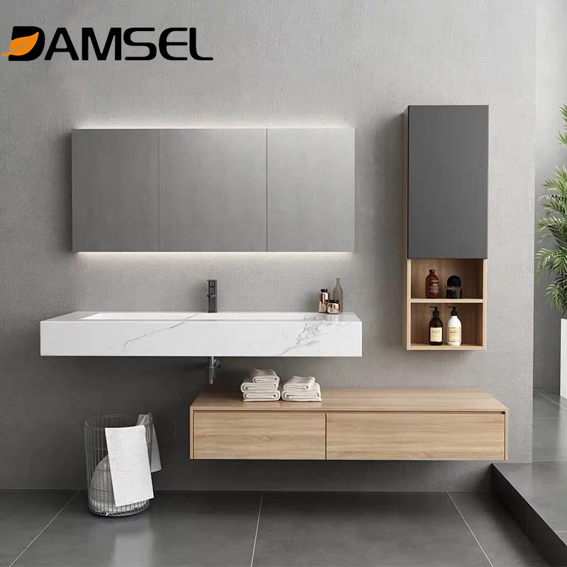 
 2021 популярный современный шкаф для ванной комнаты из массива дерева с мраморным шкафом  