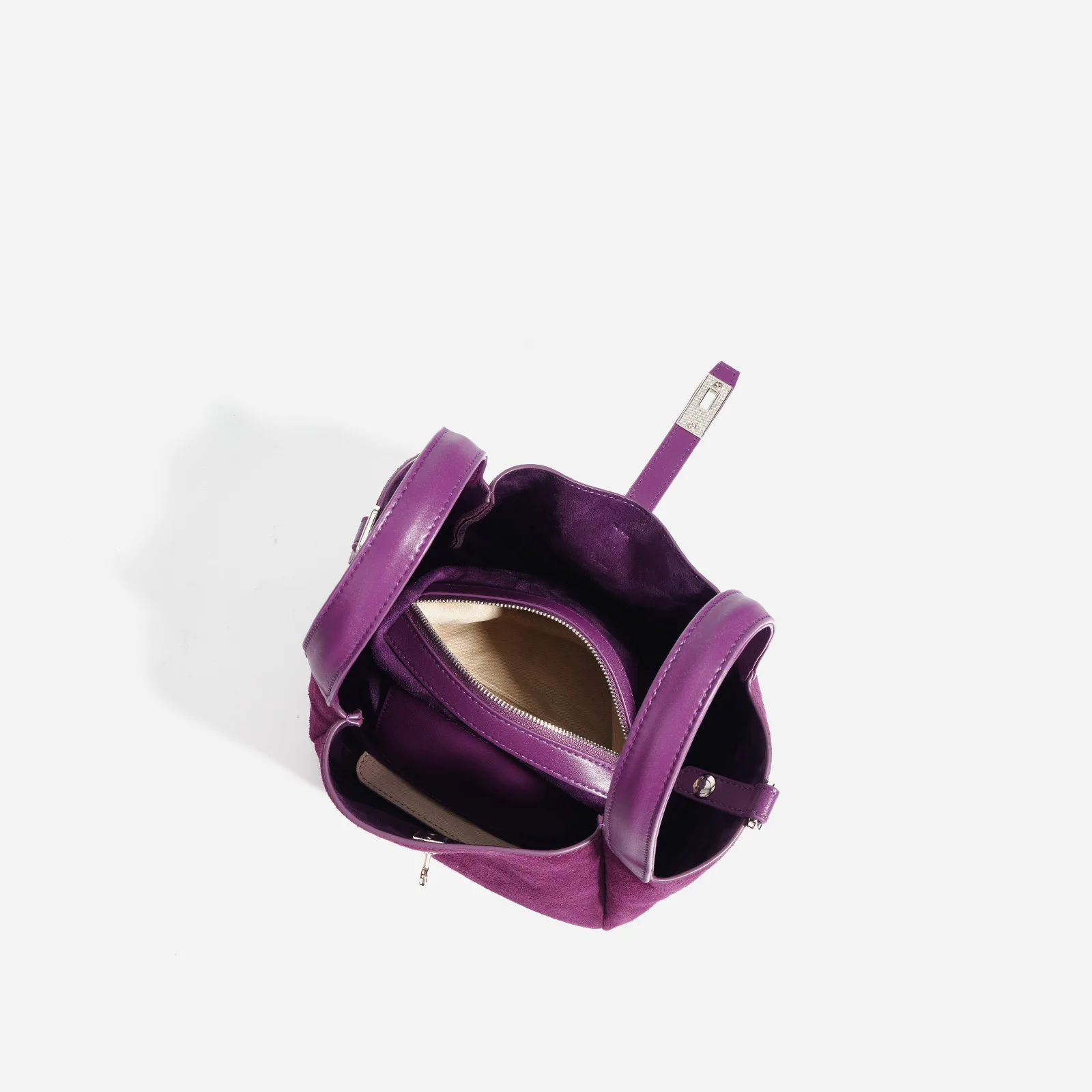 Vintage women casual suede leather bucket handbags for women luxury custom logo women tote fall winter purple leather handbag