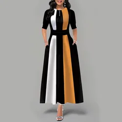 factory wholesale customize accept plus size temperament slim fit fashion contrast women casual dress short sleeve long skirt