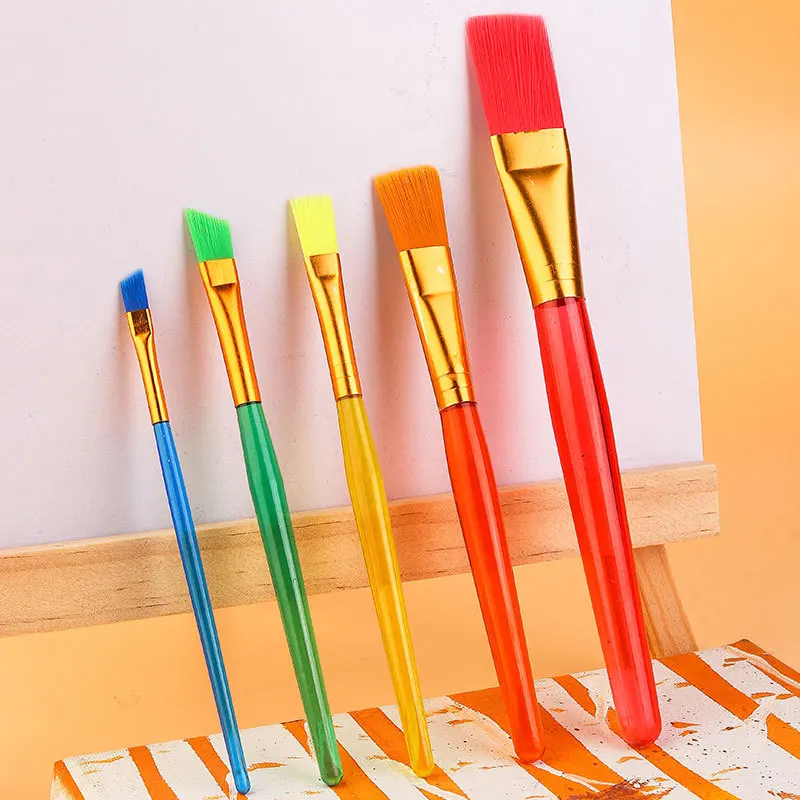 Children Painting Colorful Paint Brush Set Round and Flat Brush Artist Watercolor Oil Brush Drawing