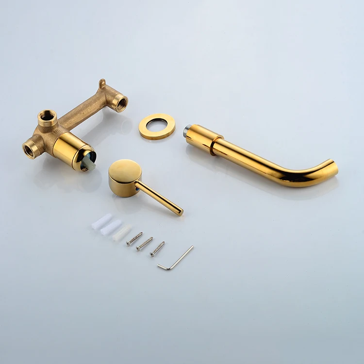 Wall Mounted Bathroom Faucet Solid Brass Basin Mixer Golden Bathroom Taps with 360 Degree Rotating Nozzle