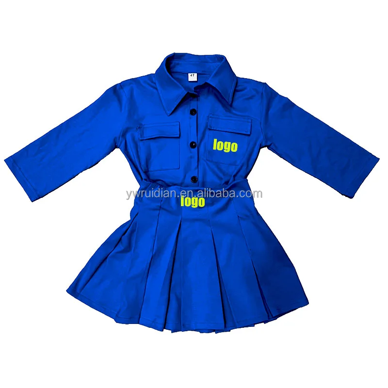 Осенняя рубашка с длинным рукавом для девочек, комплект из 2 предметов, юбка из хлопка, оптовая продажа, фирменный комплект из двух предметов для девочек, детская одежда