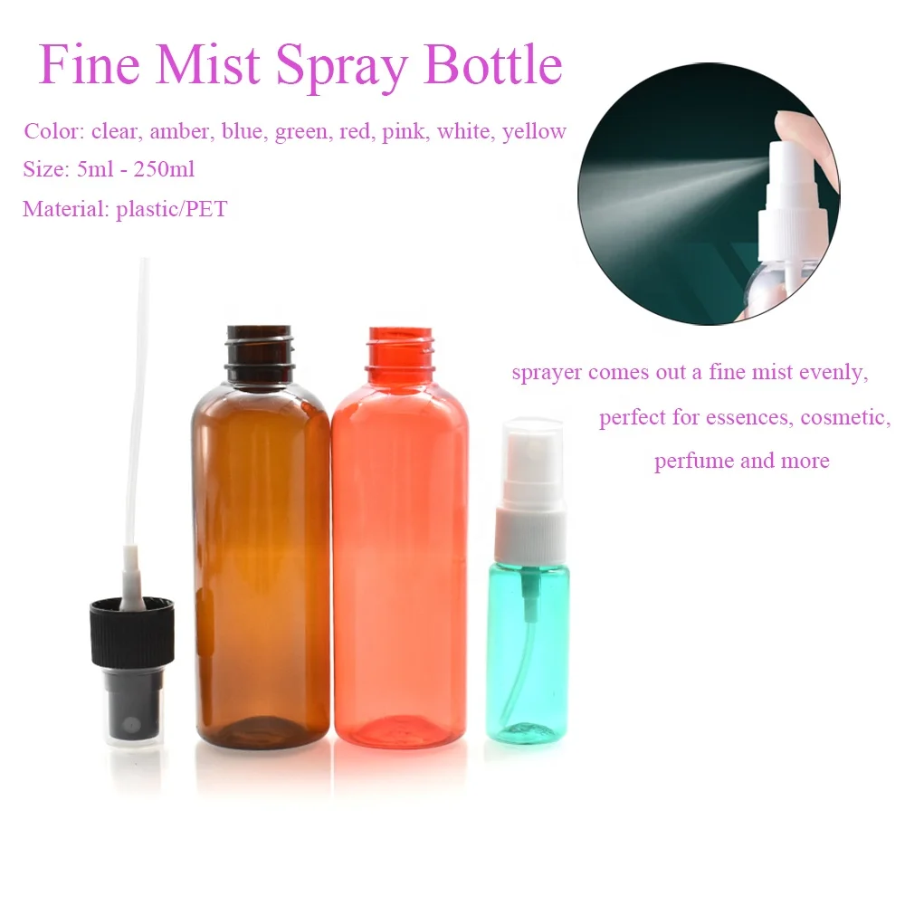 Cosmetic plastic spray bottle 10ml 20ml 30ml 50ml 60ml 80ml 100ml 120ml 150ml 180ml 200ml glass perfume bottle with spray cap