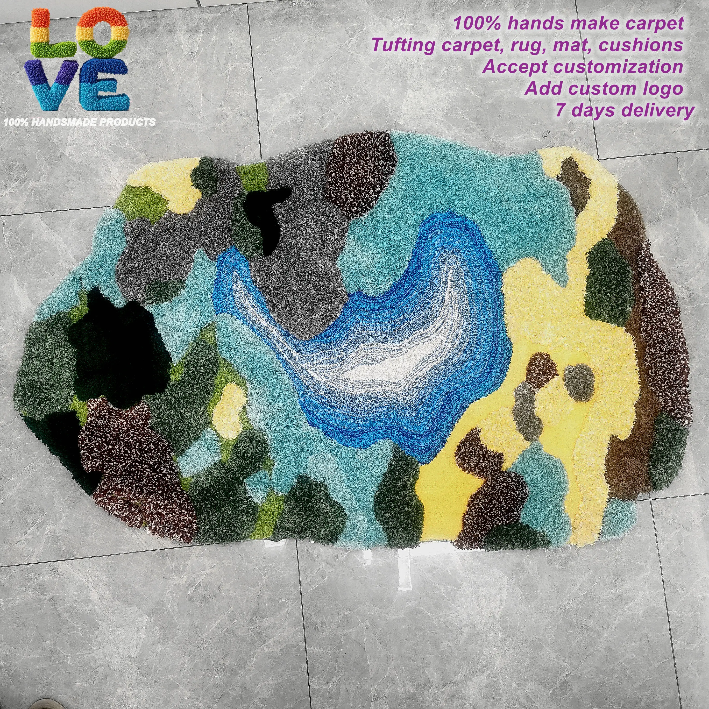custom handcraft bedroom rug custom tufted rug handmade Cartoon animals Landscape moss tufting area rug