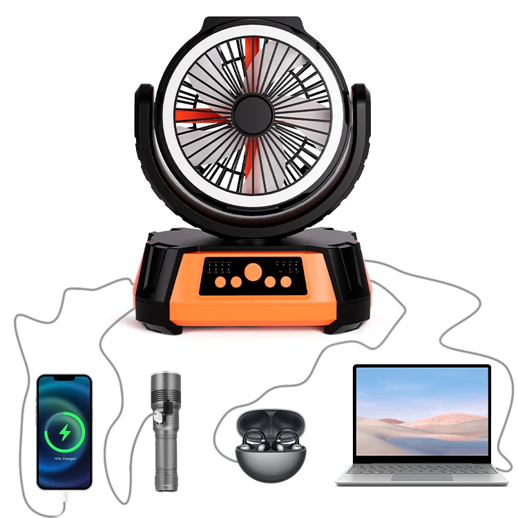Portable 20000mAh Rechargeable Outdoor Camping Fan USB Table Fan With LED Light And Power Bank For Tents