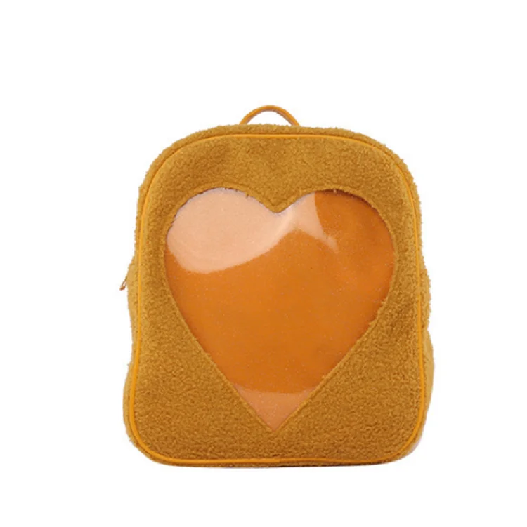
Wholesale fashion fluffy transparent heart student backpacks lovely korea style Ita bags PVC window girls bags 
