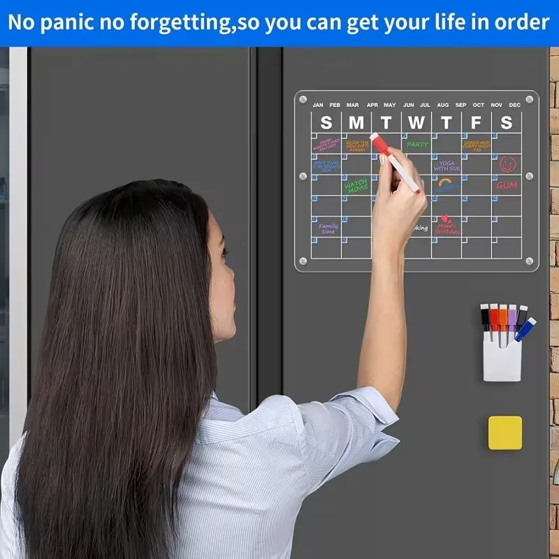 Acrylic magnetic menu board clear weekly calendar planning noteboard refrigerator dry erase board to do for Office School Home