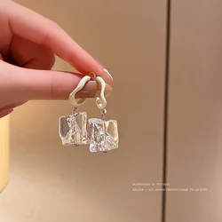 Irregular Transparent Earrings Cherry Flower Square Drop Earrings Acrylic Fashion Earrings Dangler Girl Gifts For Friends