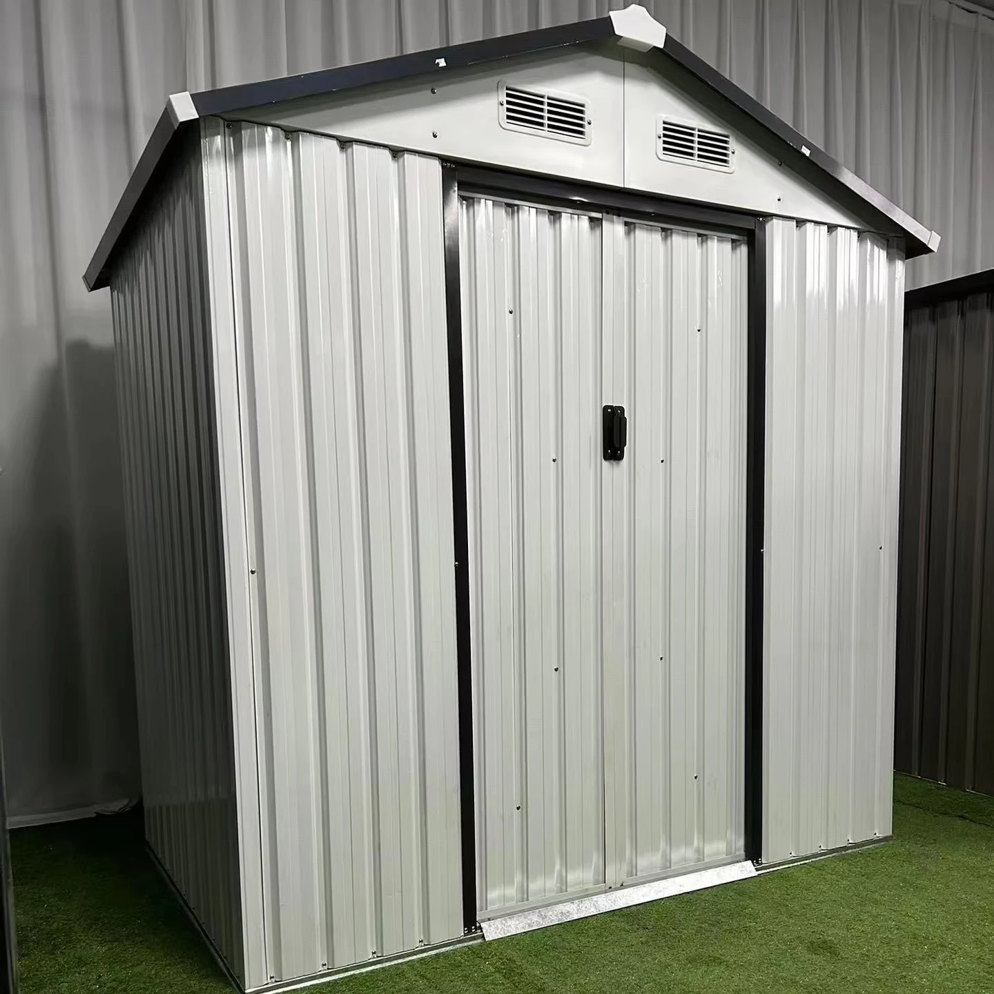 7x4.2FT Outdoor Garden Storage Buildings Strong Galvanized Steel with Apex Roof Design Easily Assembled Frame Wood Metal Sheds