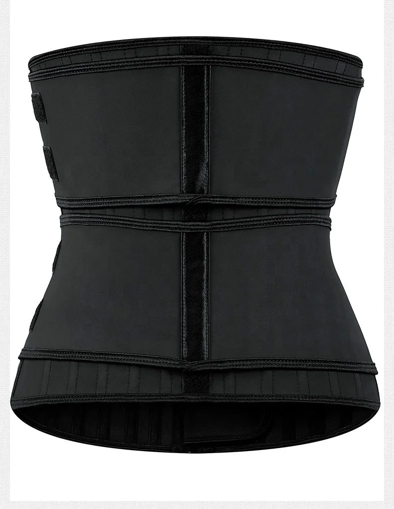 Custom 25 Steel Bones Front Zip Up Detachable Double Belt Adjustable Women Tummy Latex Waist Cinchers Shaper Latex Waist Trainer