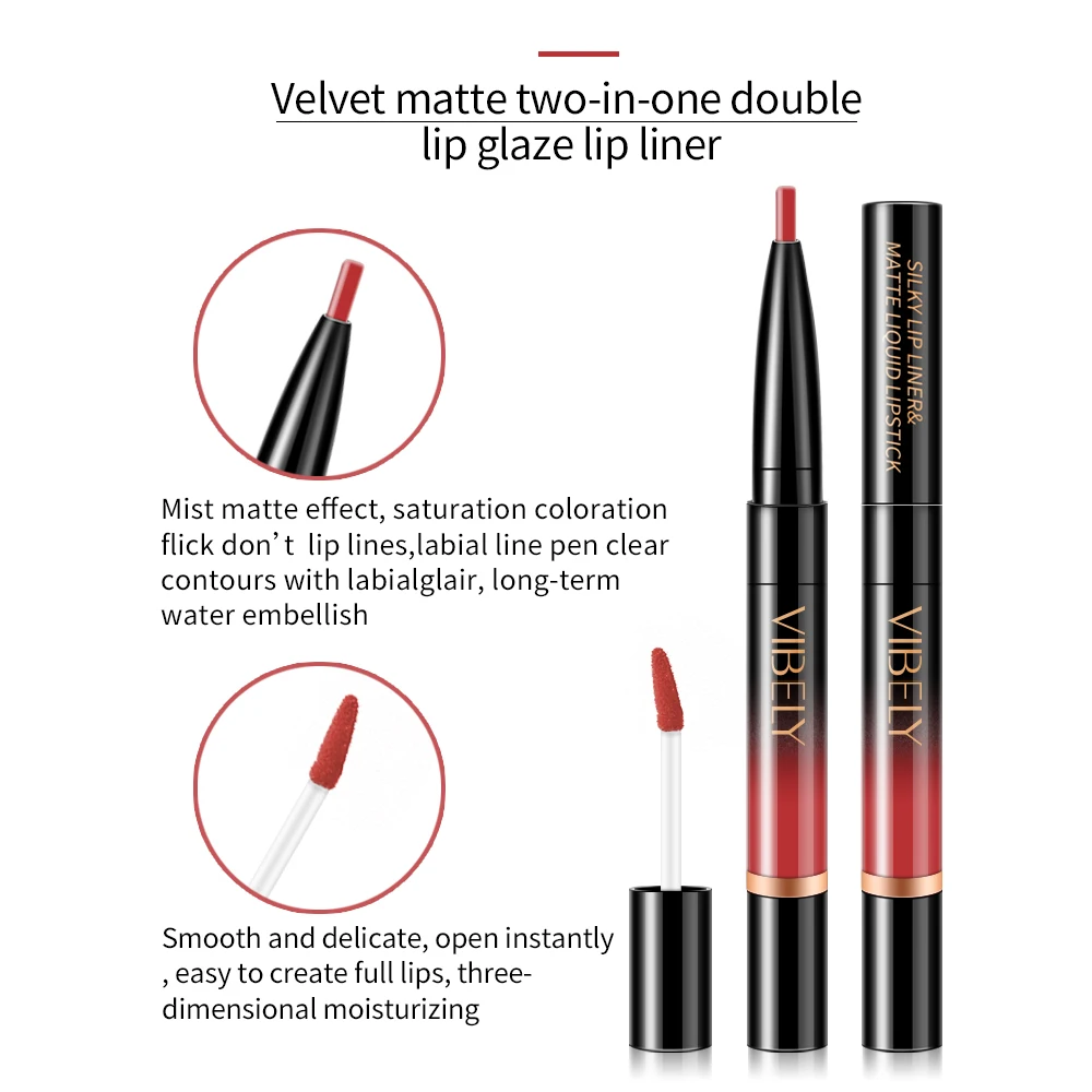  Moisturizing 16 Colors Double Head Glitter Long Lasting Waterproof Lip Gloss Liner Makeup Set Liquid Velvet