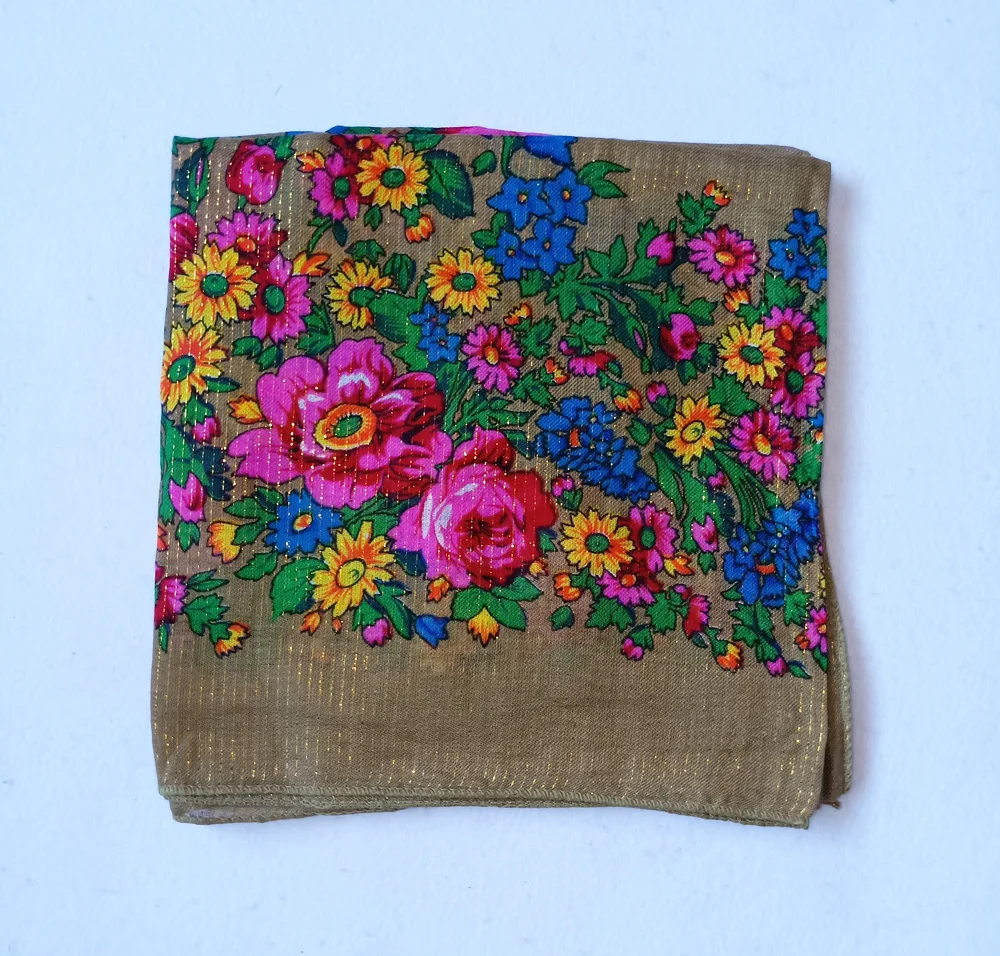 Manufacturers bulk sold scarves shawls neckwears floral print women acrylic square gold lurex shimmer russian scarfs