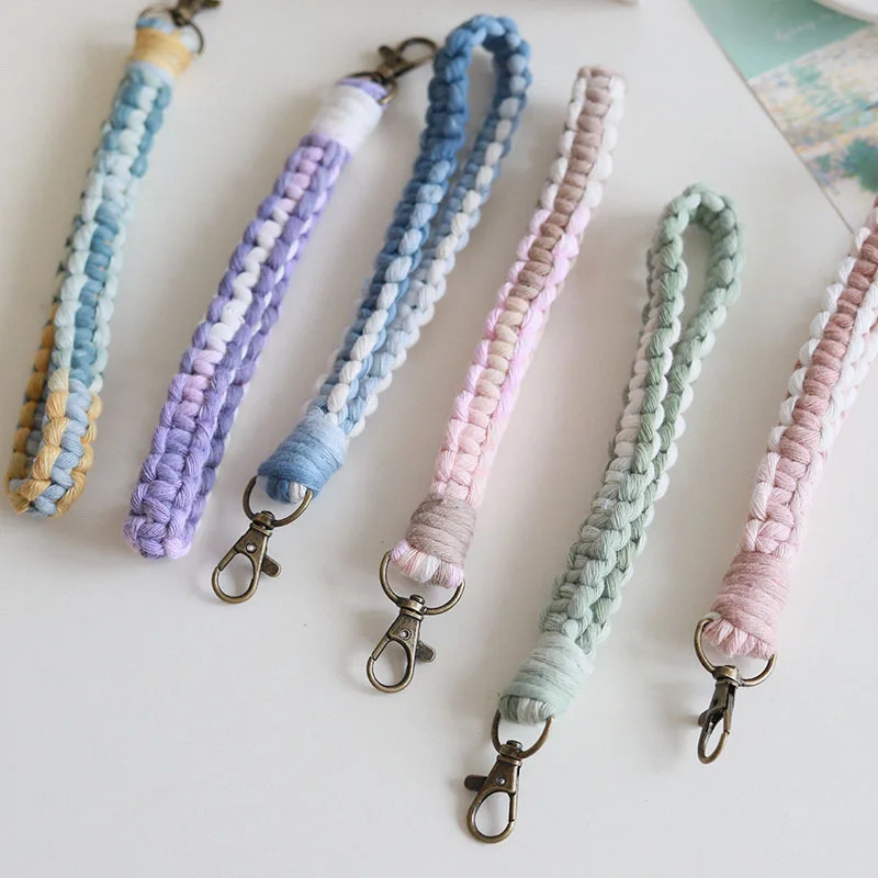 Macrame kit ins Nordic style hand-woven key chain pendant color cotton rope spiral retro bag pendant key ring buckle