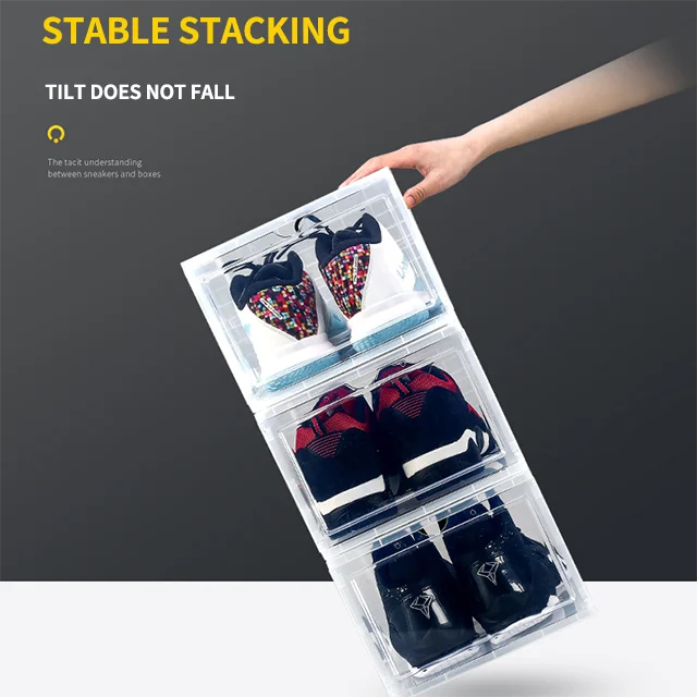 Designed Custom Sneaker Box Magnets Drop Front Clear Acrylic Shoe Storage Box Acrylic Shoe Container Transparent Shoe Case