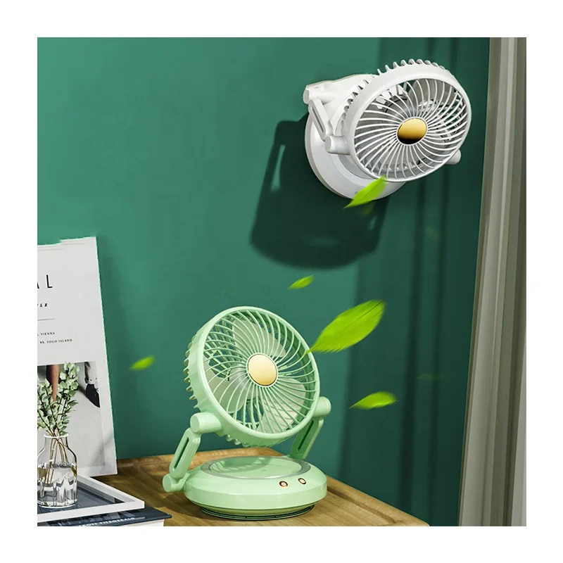 Newly Usb Rechargeable Travel Desk Folding Fan Big Capacity Shake Head Desktop Fan Three Speed Portable Fan with Light