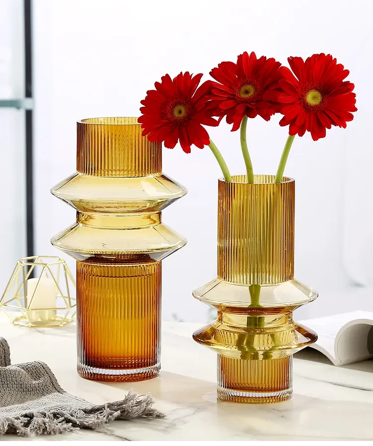 Wholesale Custom Color Vertical Striped Glass Vase Flower Vase for Wedding Centerpieces