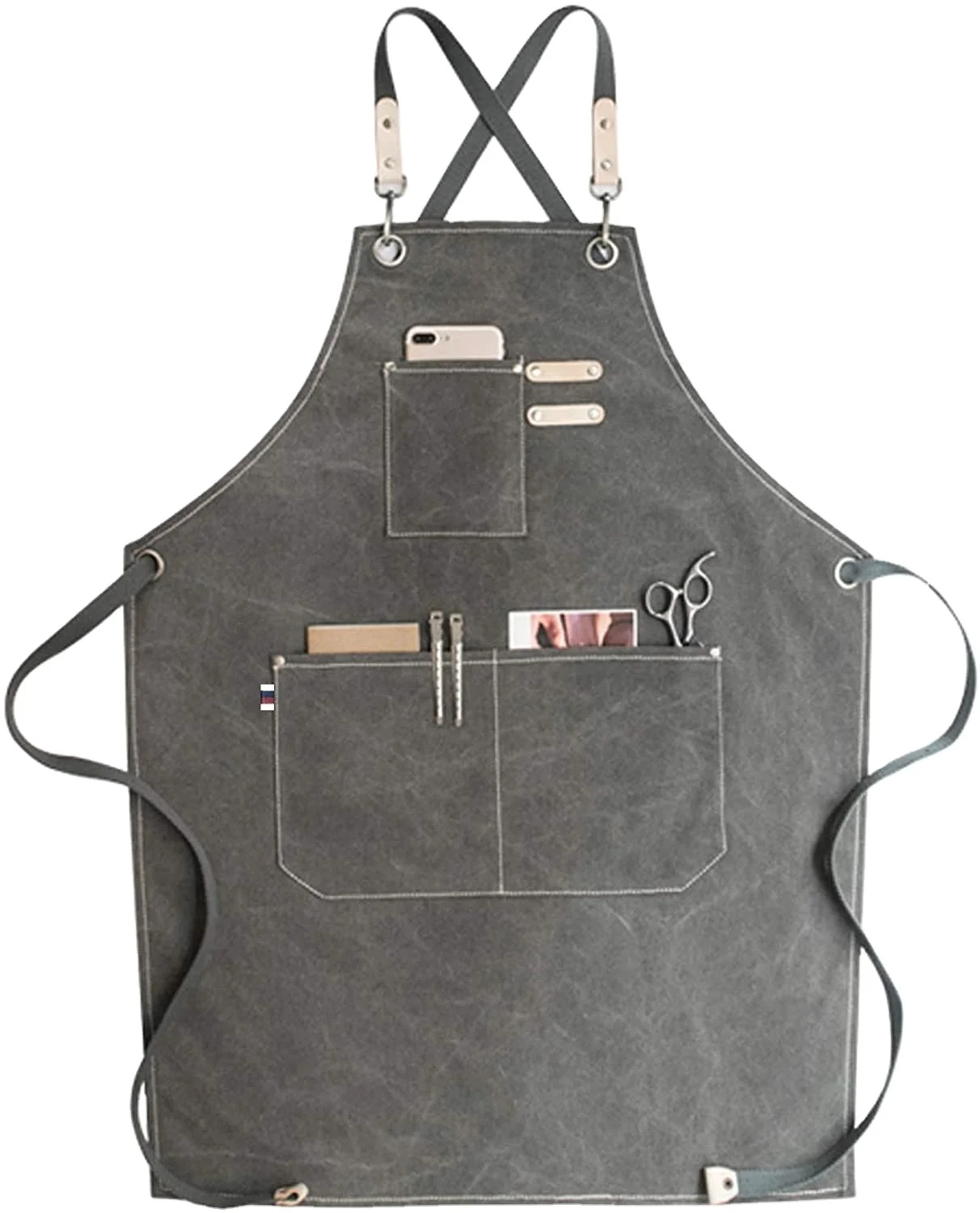 Unisex Long Cotton Logo Canvas Barber Apron Back Adjustable Tool Pockets Adjustable Bib Apron Wood Working Garden Apron