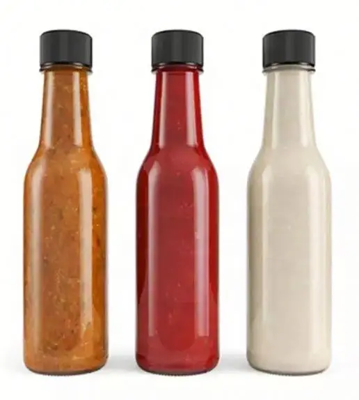 
New stock 150ml 180ml 250ml Bulk chili sauce glass bottle, glass hot sauce bottle with plastic lid 