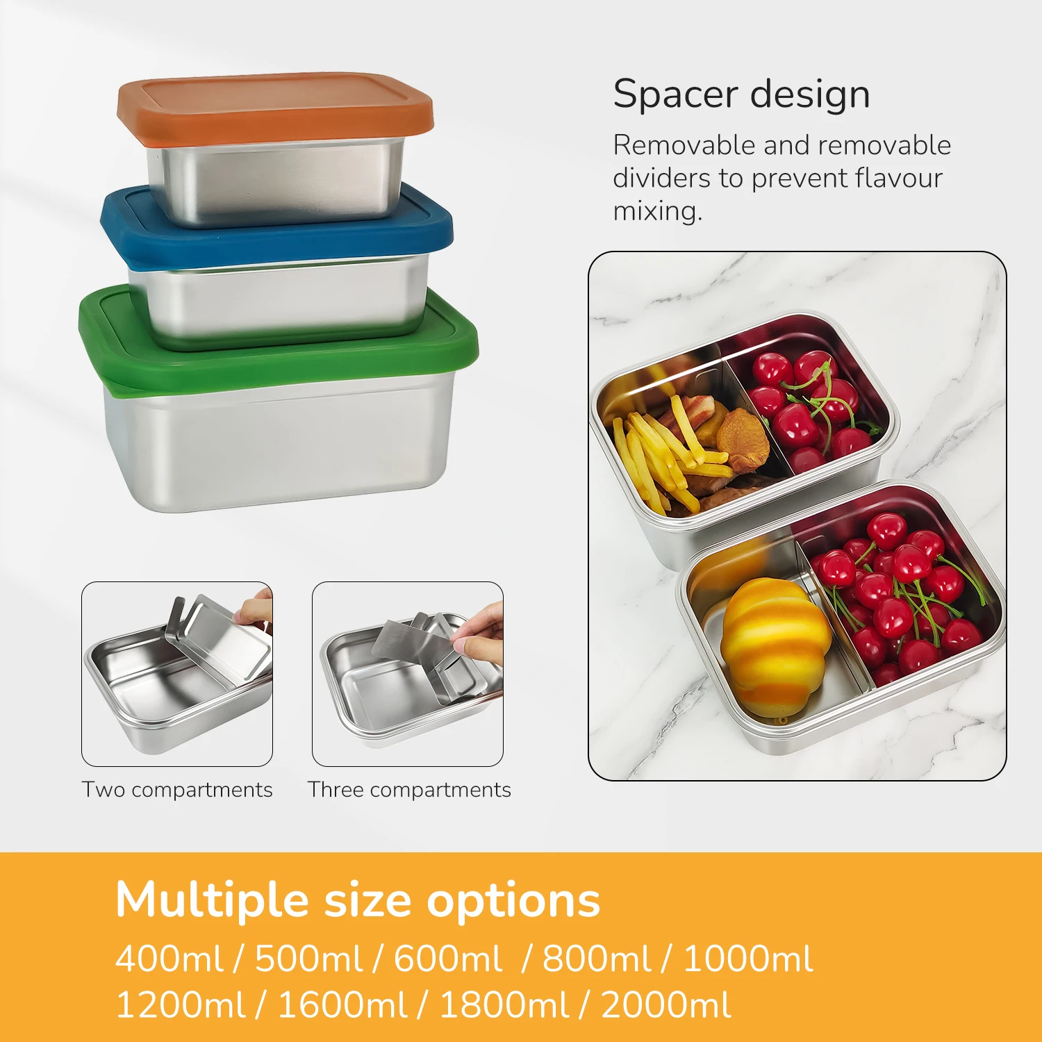 Microwave Stainless Steel Bento Box Adult Lunch Containers with Silicone Lids Lunch Box Kids Perfect for School Dining Out Work
