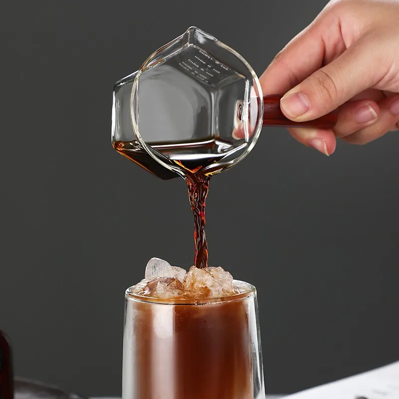 Extract espresso small milk cup Pyrex glass wood handle graduated mini milk pot sauce pour milk pot