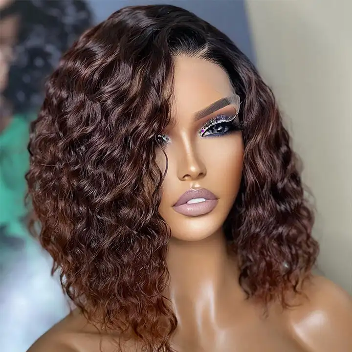100% Virgin Brazilian Human Hair Frontal Wig T1B/#33 Curly 4x4 Lace Bob Wig Glueless Wig Human Hair For Black Women