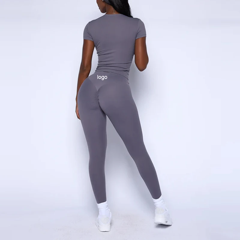 Custom Logo Gym two Piece Plus Size Activewear Crop Top Legging Workout Sets For Women