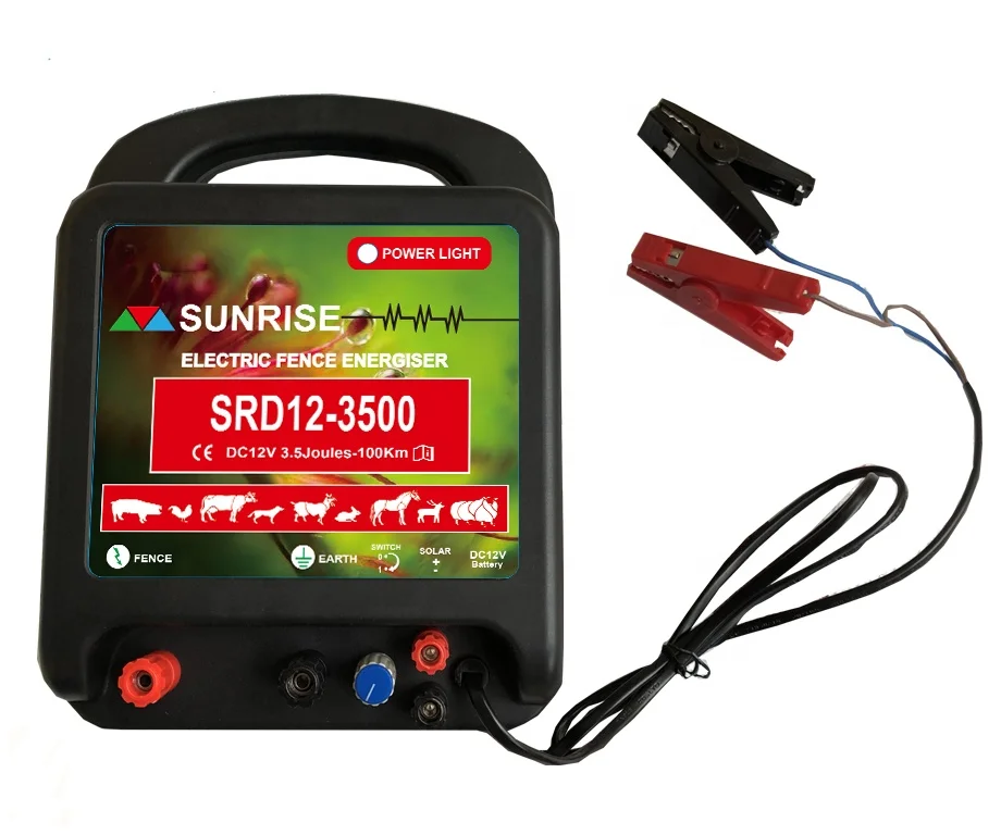 Solar and battery electric fence energizer for electric fence system fence farm horse cattle sheep farm