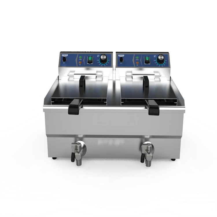 Customizable Best Quality 10L+10L Double Tanks Commercial Catering Counter Top Deep Fryer with Hood