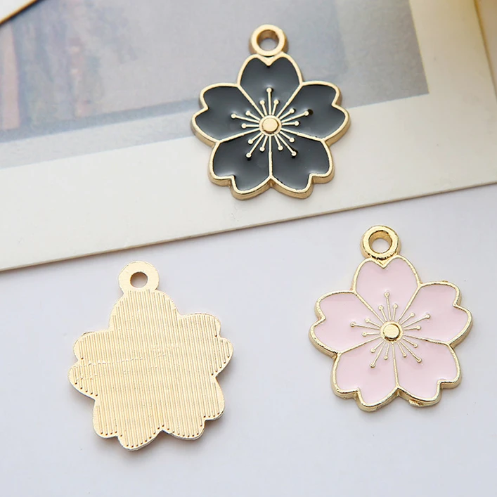 Wholesale 3d enamel cherry blossoms flower charm custom pendant charms for jewelry making women bags keychain ring hanging decor