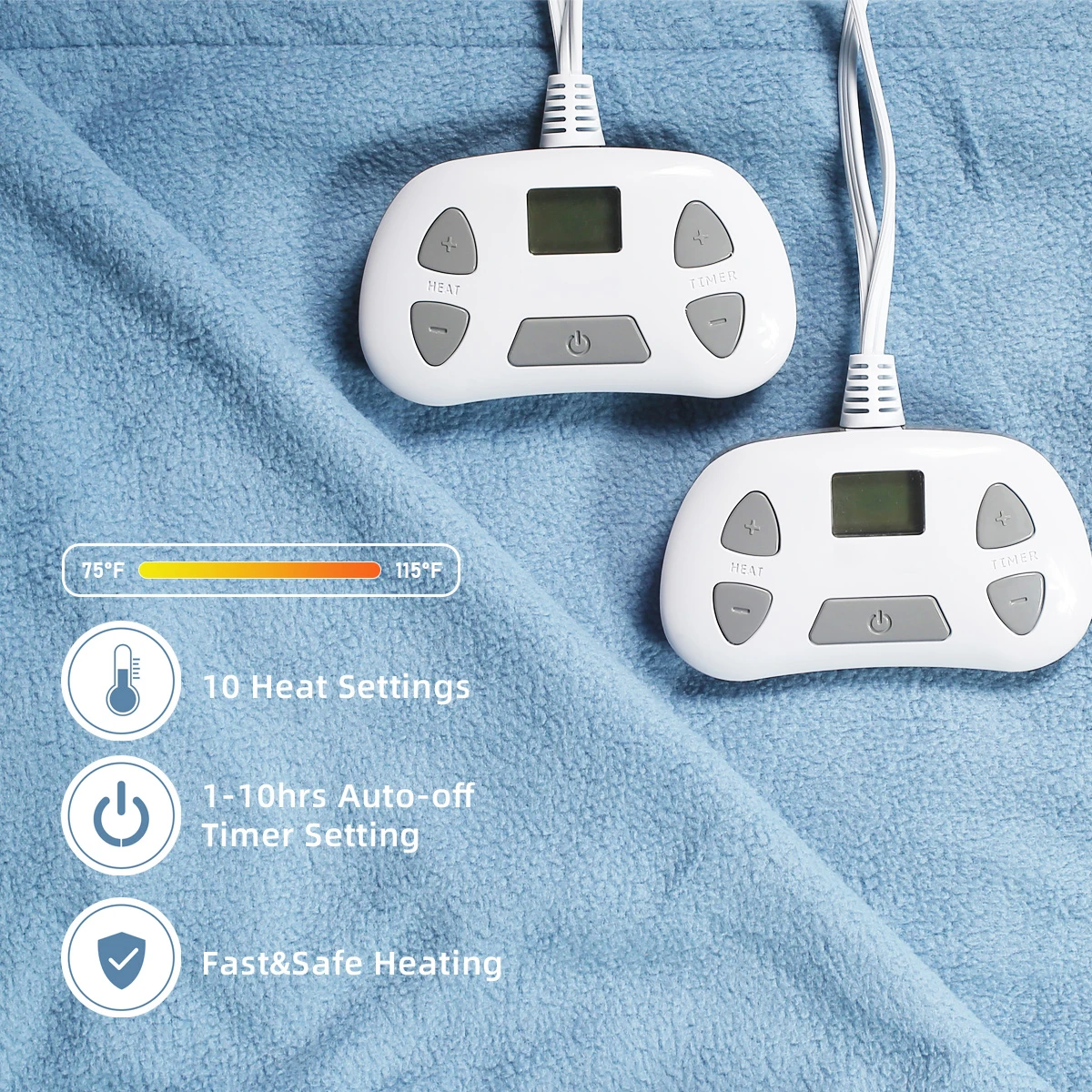 Electric Heated Throw Over Blanket Winter Heater King Queen Twin Full Size Dual Single Controller Blue Polar Fleece Bed Blanket