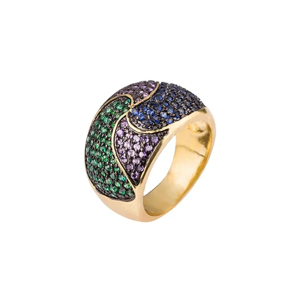 Keiyue 18k gold plated cz pave bog colored stone rings custom ring manufacturer 18k gold plated hypoallergenic rings