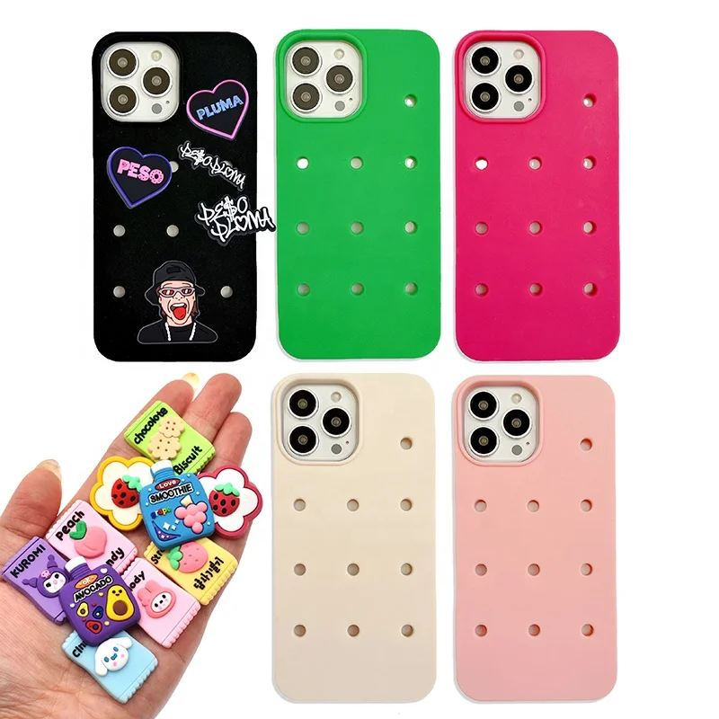 Iphone Silicone Galaxy Croc Charm Phone Case Free Opp Bag Provided Rubber Shoe Charms Pieces as Pics Wholesale Popular 
