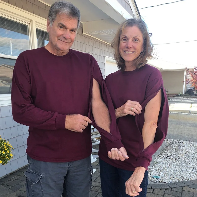 Customized For Assist Hemodialysis Patients Two Way Arm Zippers Solid Color Unisex Dialysis Zipper Access Crewneck Sweatshirt