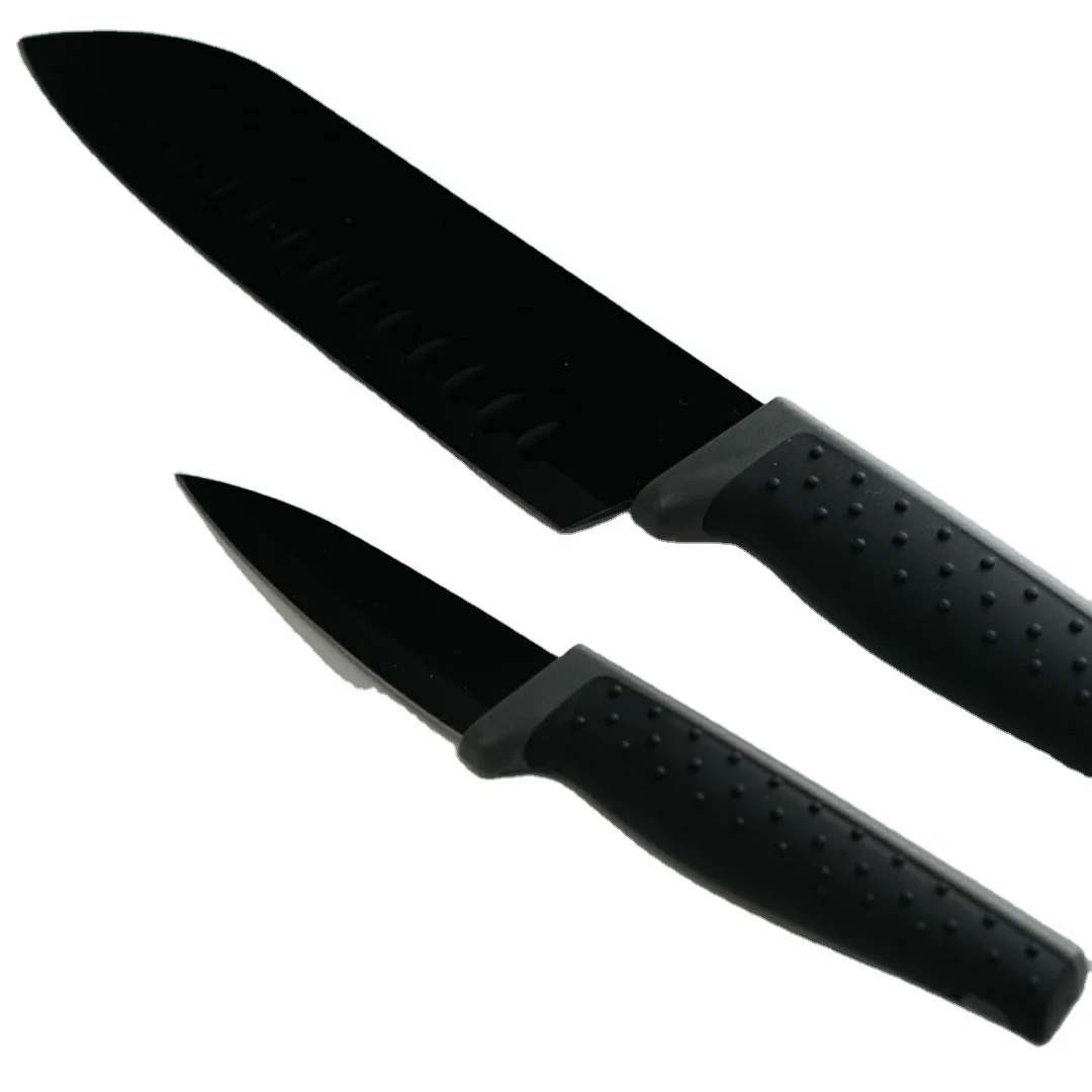 Customized Three-Piece Kitchen Knife Set in Black Stainless Steel with Non-Stick Coating Santoku Paring Cleaver
