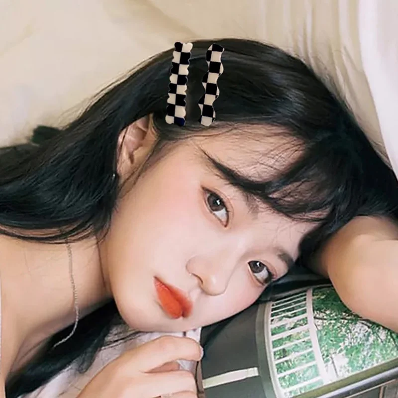 Vintage Black White Checkerboard Print Girls Hair Pin Accessories creaseless hair clips Lady Gifts Headwear