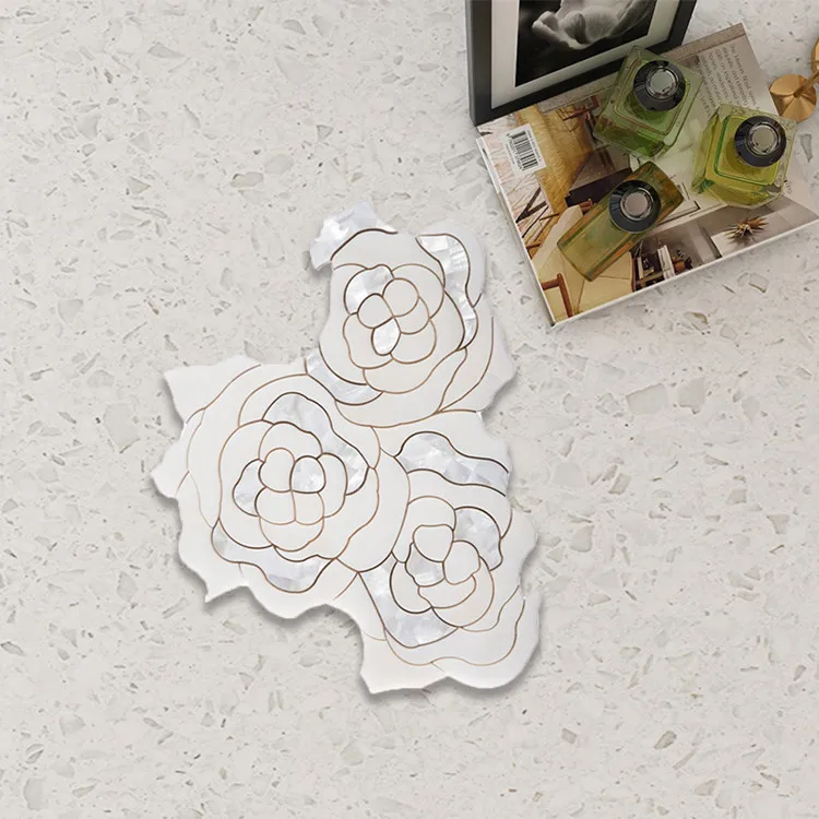 Bathroom Water-jet Waterjet White Pattern Flower Marble Mosaic Tile