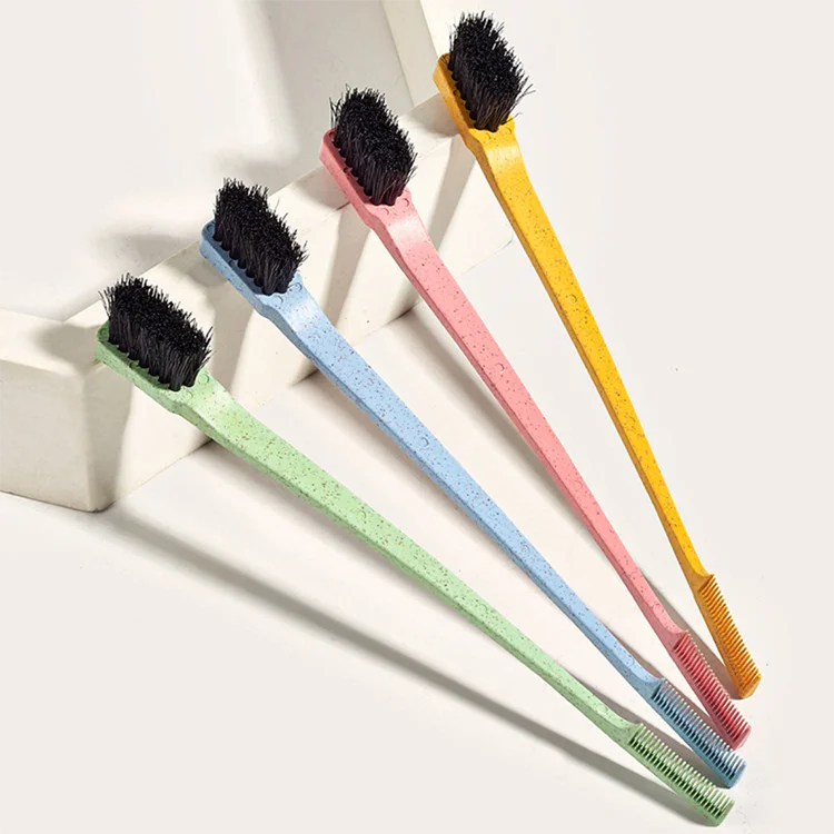 Dual-use beauty double head temples makeup brush tool,double comb toothbrush wheat straw eyebrow makeup lamination eyebrow brush
