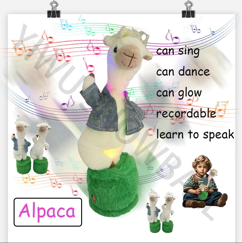 Wholesale Electronic Dancing Singing Repeating Words Music LED Light Dance Learn to Speak Alpaca Electronic Plush Toy For Kids