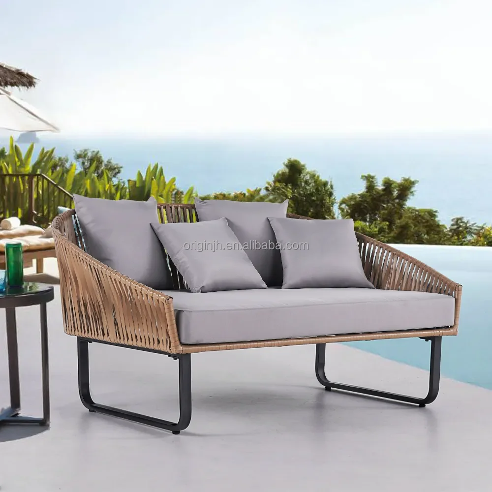 Outdoor daybed with cushion pillow aluminum frame round rattan garden lounge