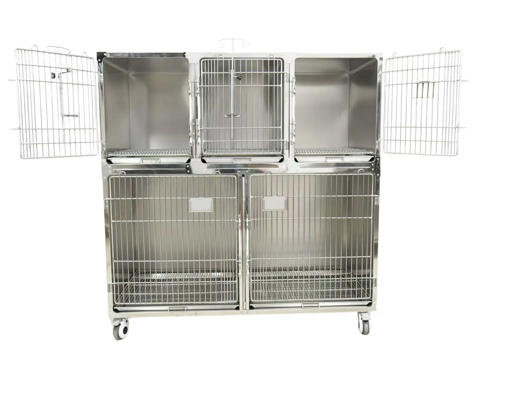 factory supply  Veterinary  5 door Cages 304 Stainless Steel Combined Cat Dog Pet Animal Cages Veterinary Kennel  (model A)