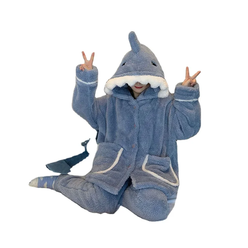 Full size soft women matching christmas pajamas for family shark ladies pajamas set