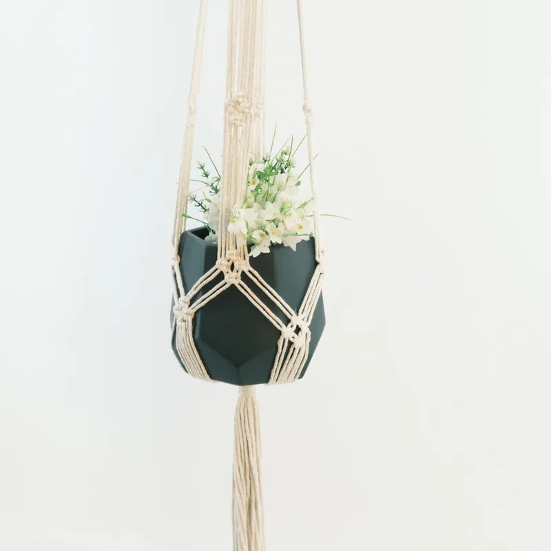 Black Macrame Wall Hanging Basket Handmade Polyester Hanging Flowerpot for Home Decor and Garden Wall Art