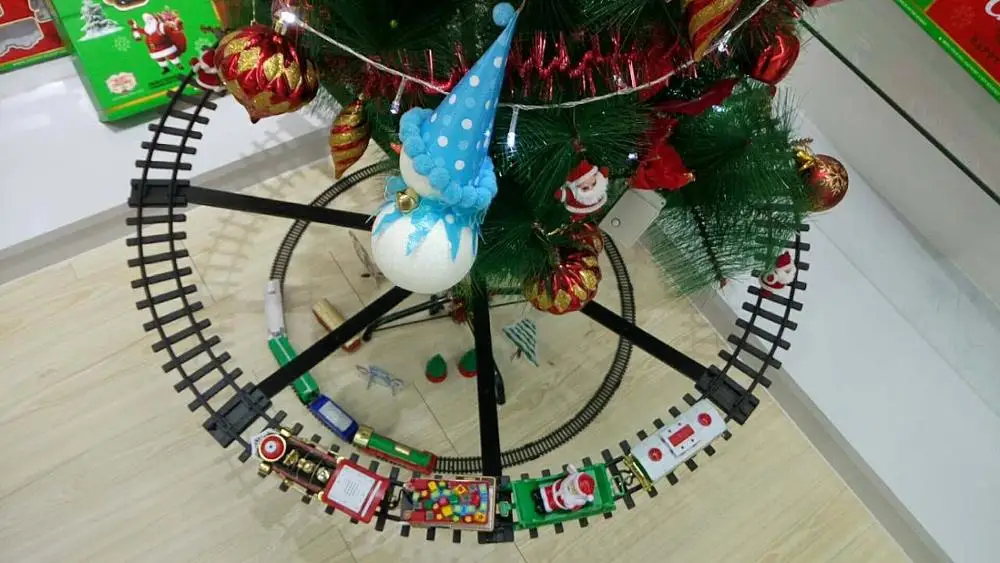 Electric christmas railway train can be hung on Christmas tree