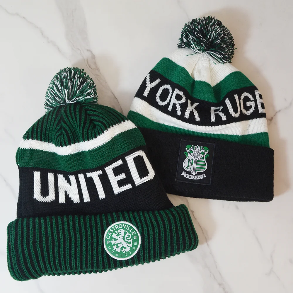 Manufacture designer knitted hats pom pom sport embroidered logo golf bobble hat custom beanie/ knit custom winter beanie