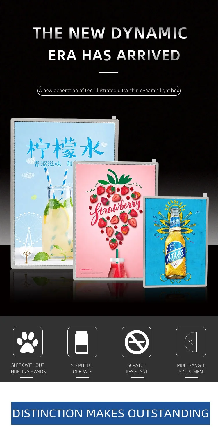 A1 A2 A3 DC5V/12V Dynamic LED Panel Tempered Glass Material, Slim Menu Display Panel, Advertising Led Light Box for Restaurant