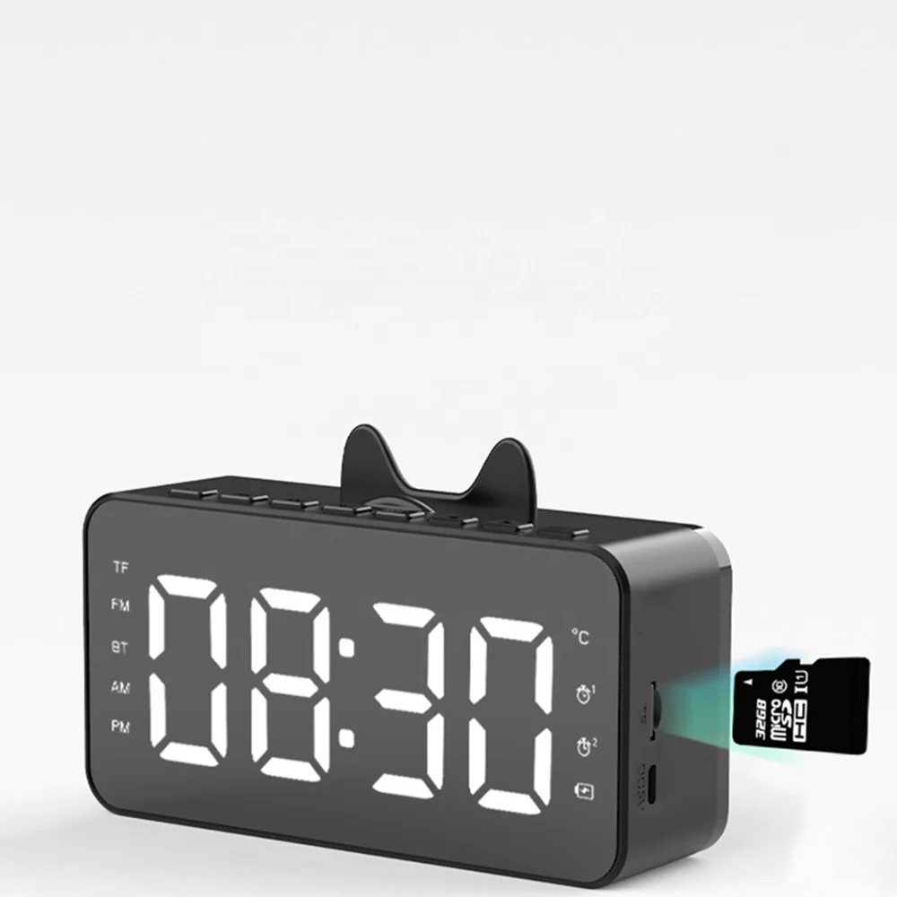 BT Speaker Alarm Clock Digital Display LED Wireless Sub woofer Music Player FM Radio Desk Table Clock relojes stereo TF card