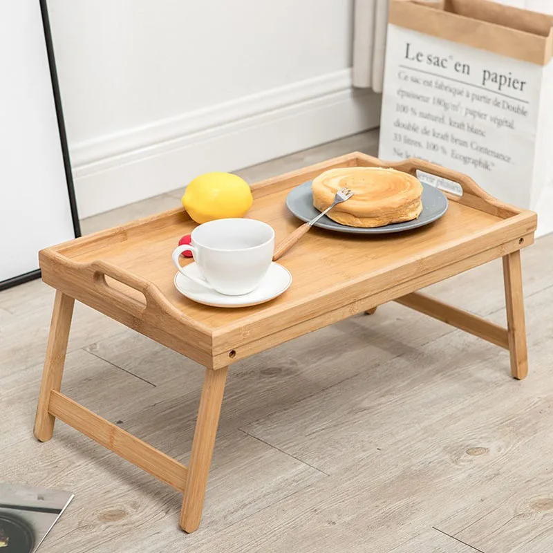 Custom Wood Food Serving Tray Bamboo Bed Table Breakfast Tray Table With Folding Legs