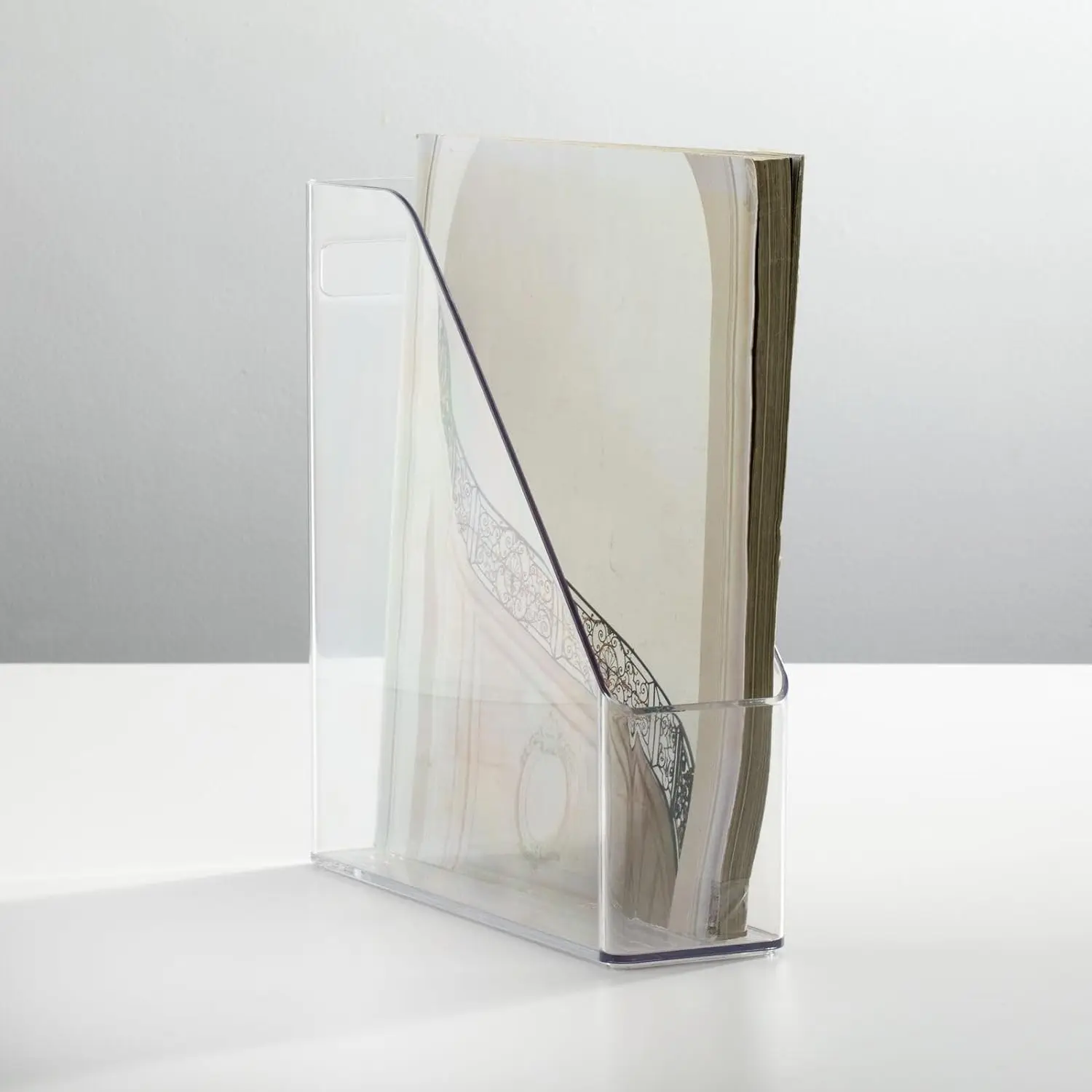 Magazine File Holder Durable Rack Space-Saving Organizer,Plastic Slim Vertical File Folder Storage Organizer Bin with Handle