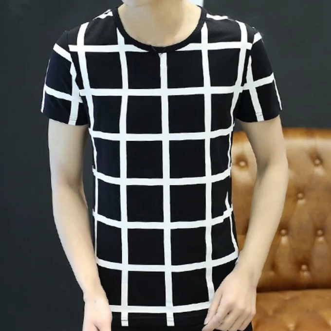 
Cheap Male T Shirts Men Plaid T-shirts Summer Man Printed T-Shirt 