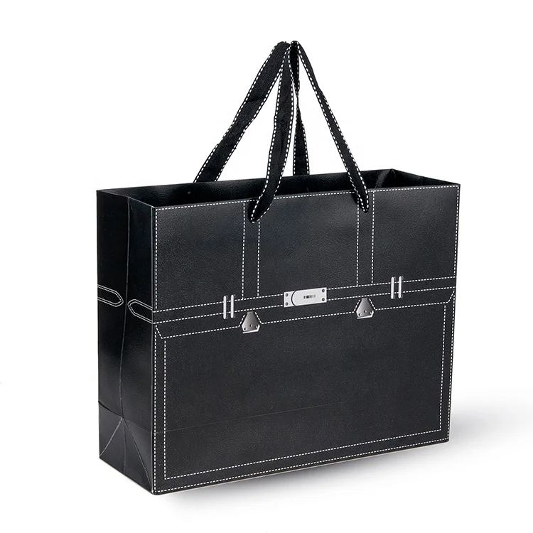 Hot Sale Custom With Logo Luxury European Boutique Clothes Black Art Paper Gift Shopping Paper Bag With Handle